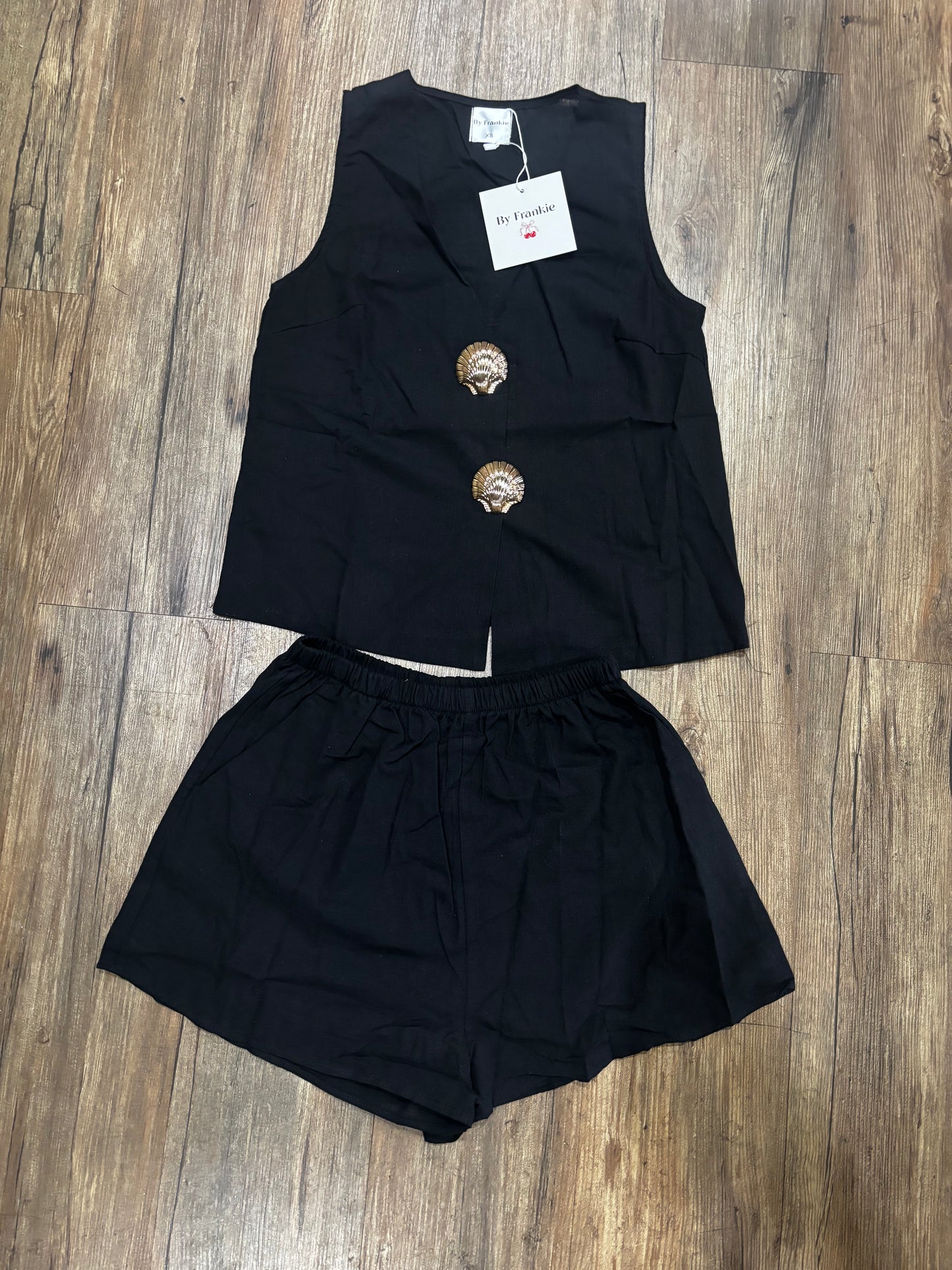Kiara Shell Vest Top & Shorts Set - Black