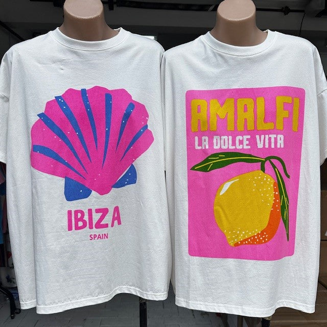 Mya By Frankie Oversized Tee T-Shirt - Amalfi Pink White