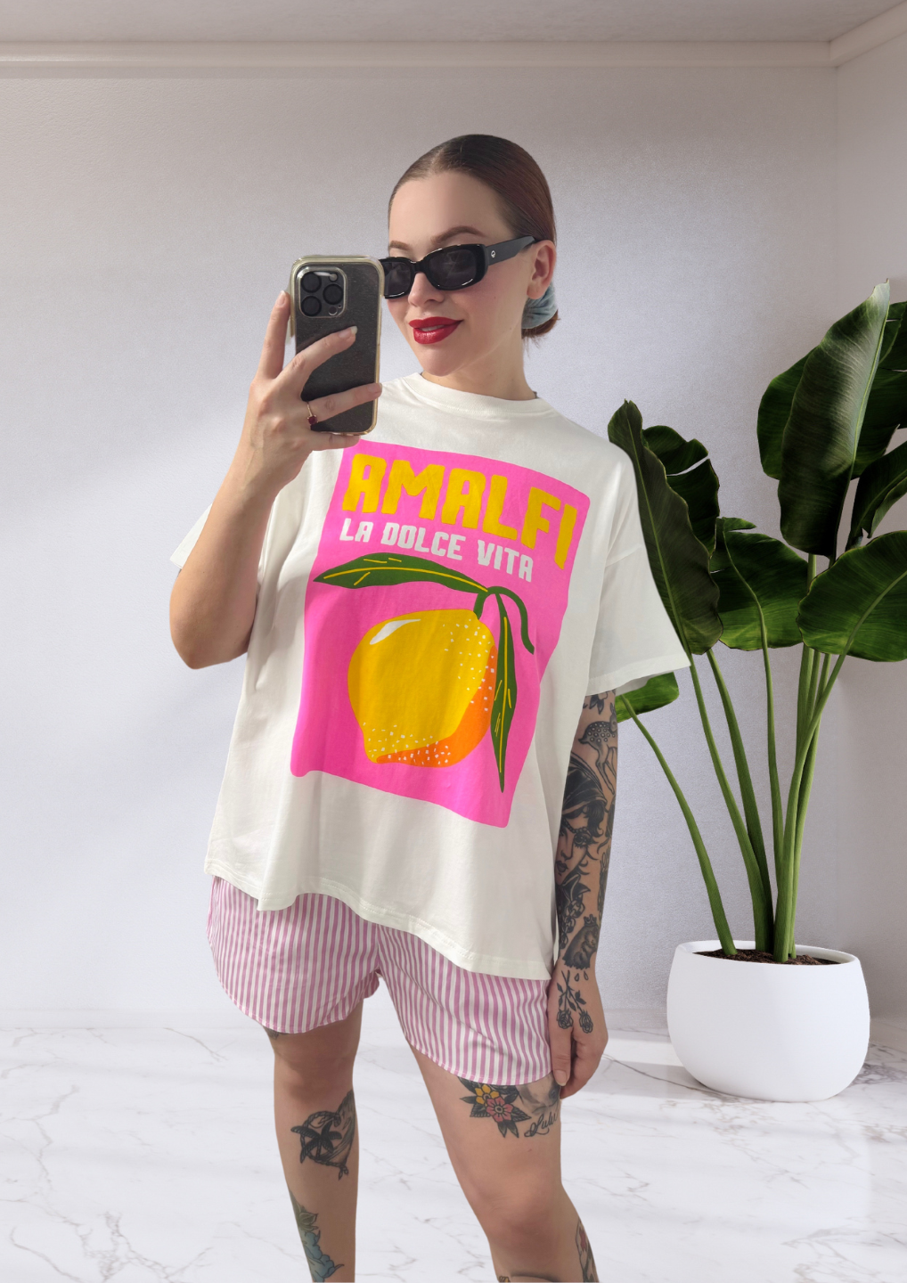 Mya By Frankie Oversized Tee T-Shirt - Amalfi Pink White