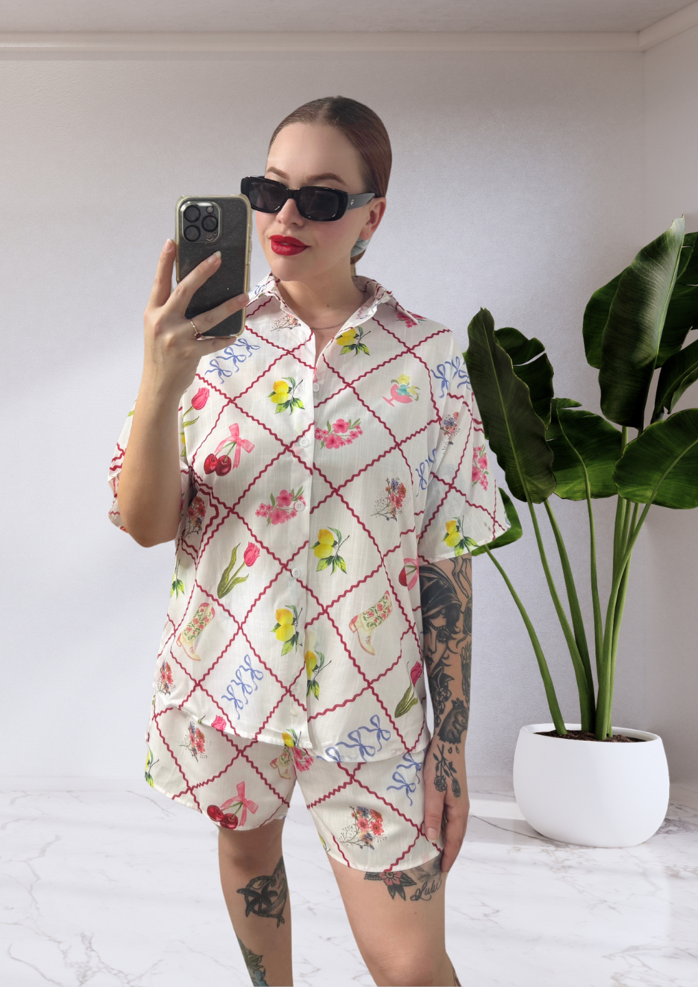 Taya By Frankie Button Up Shirt & Shorts Set - Bows & Boots