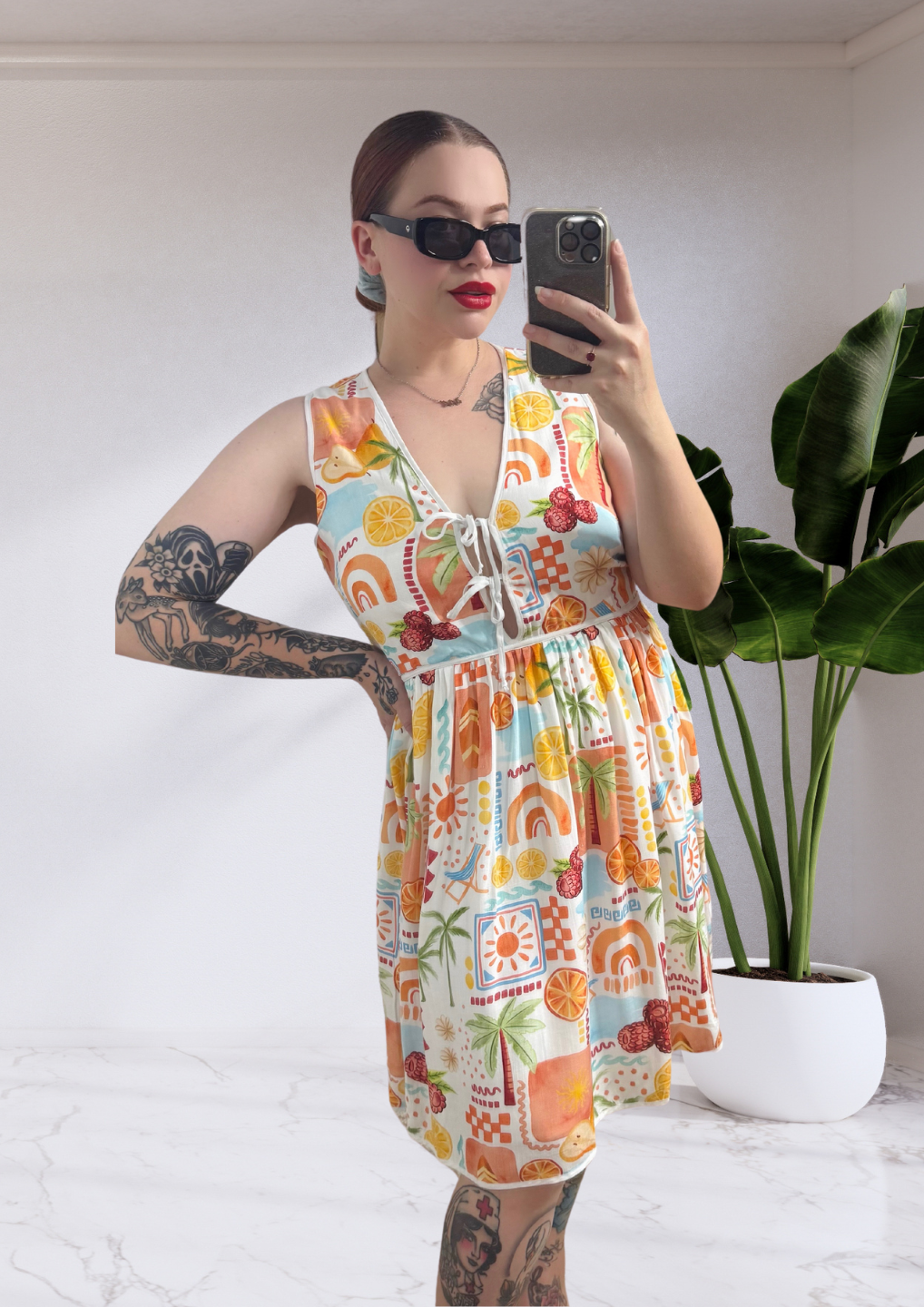 Aysha Tie Bust Sleeveless Mini Dress - Citrus Print