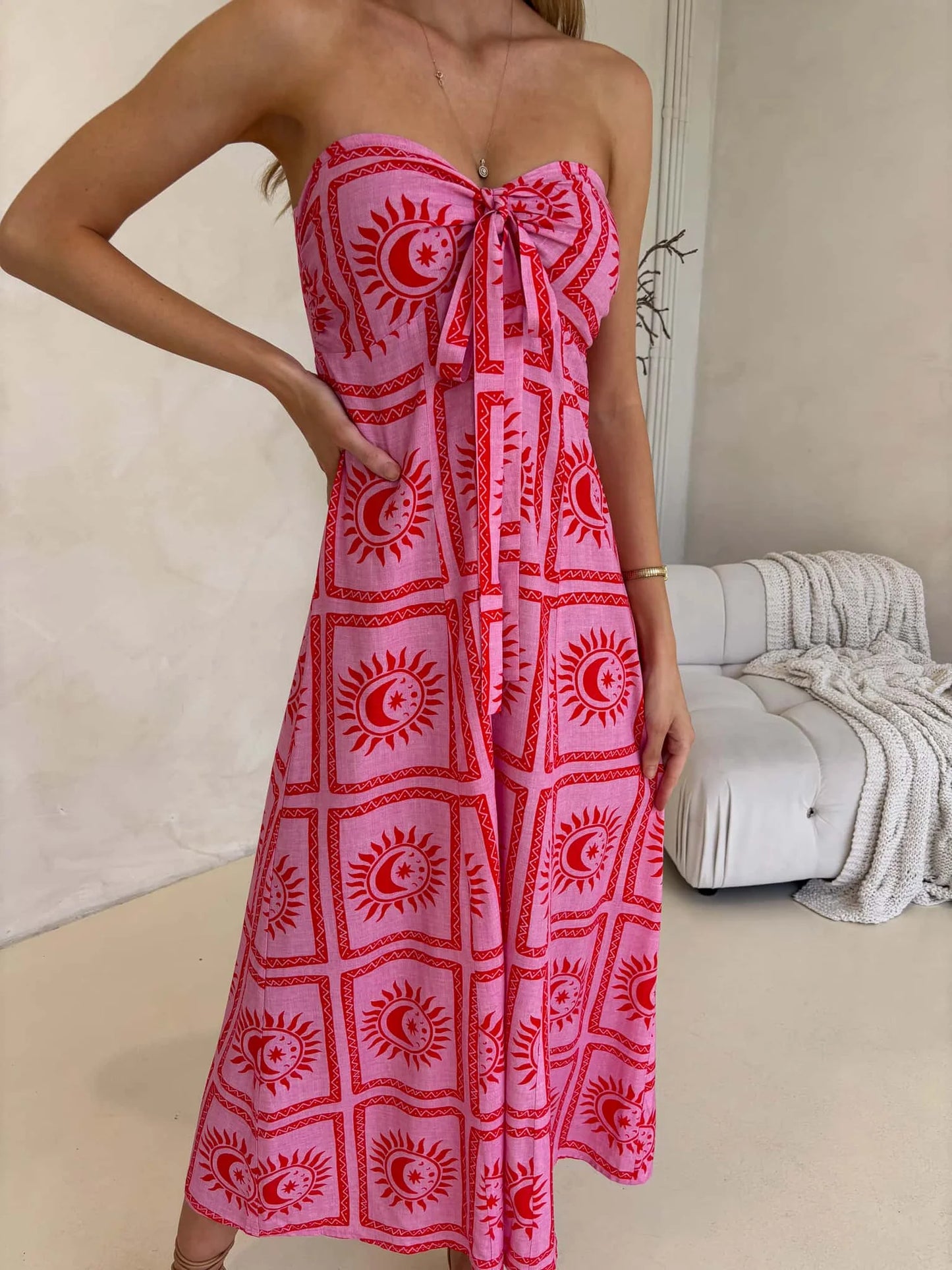 Tara Halter Midi Dress - Sunburst Red