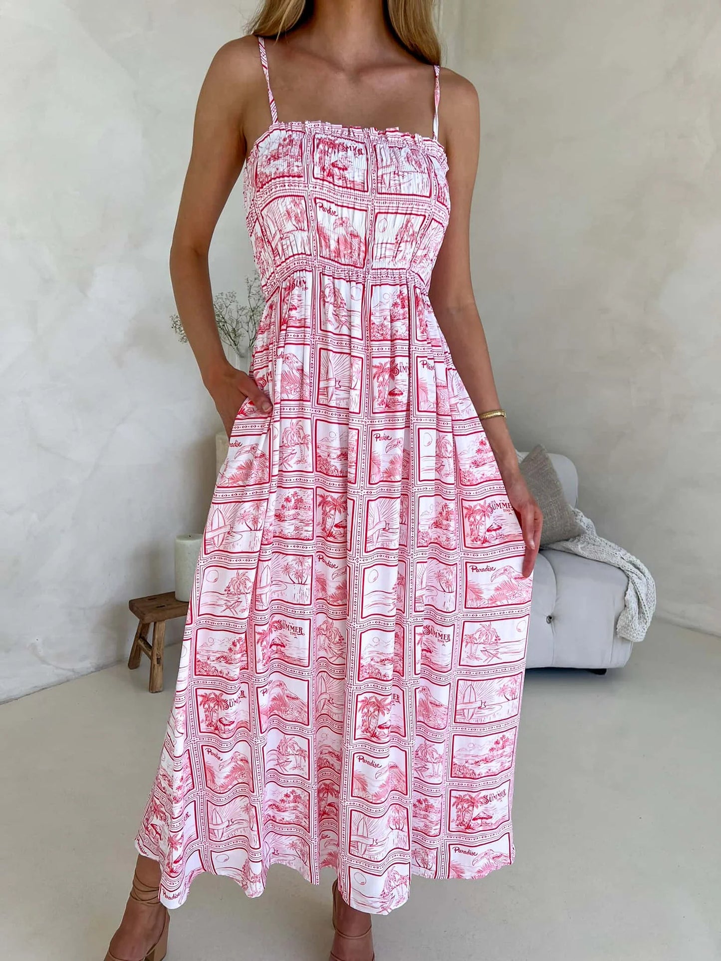 Alexi Shirred Bust Maxi Dress Red Paradise