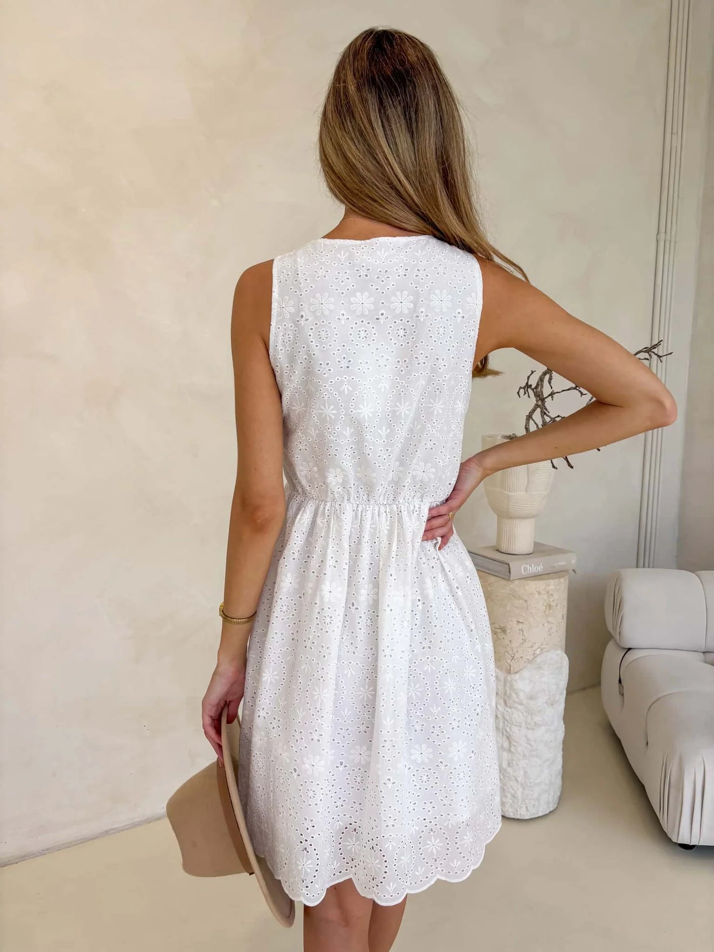 Aysha Tie Bust Lace Mini Dress White Anglaise