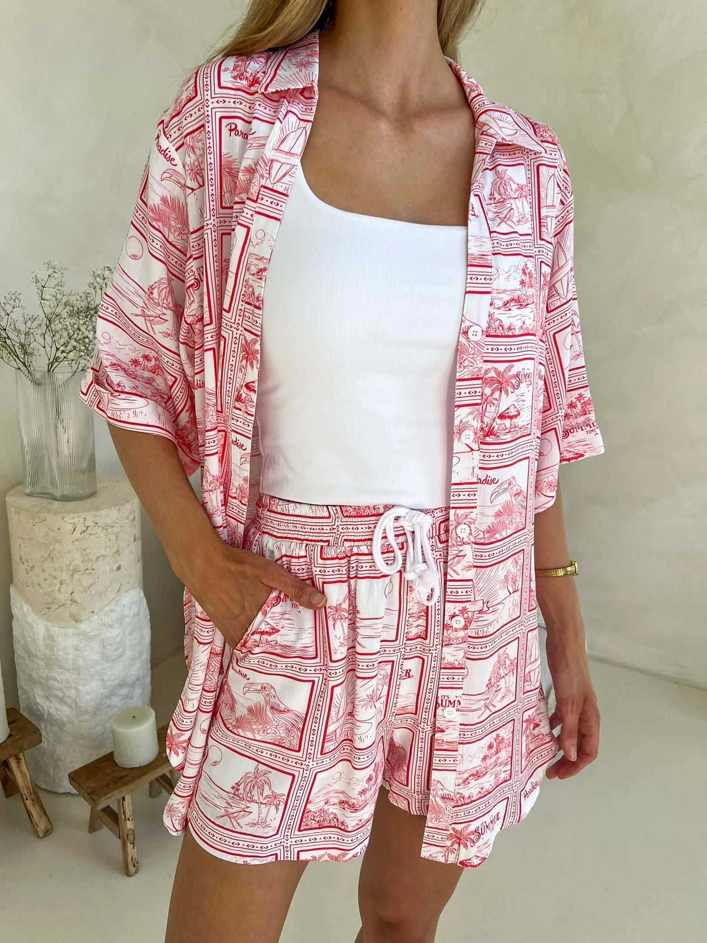 Aria Button Up Matching Shirt & Shorts Set in Paradise