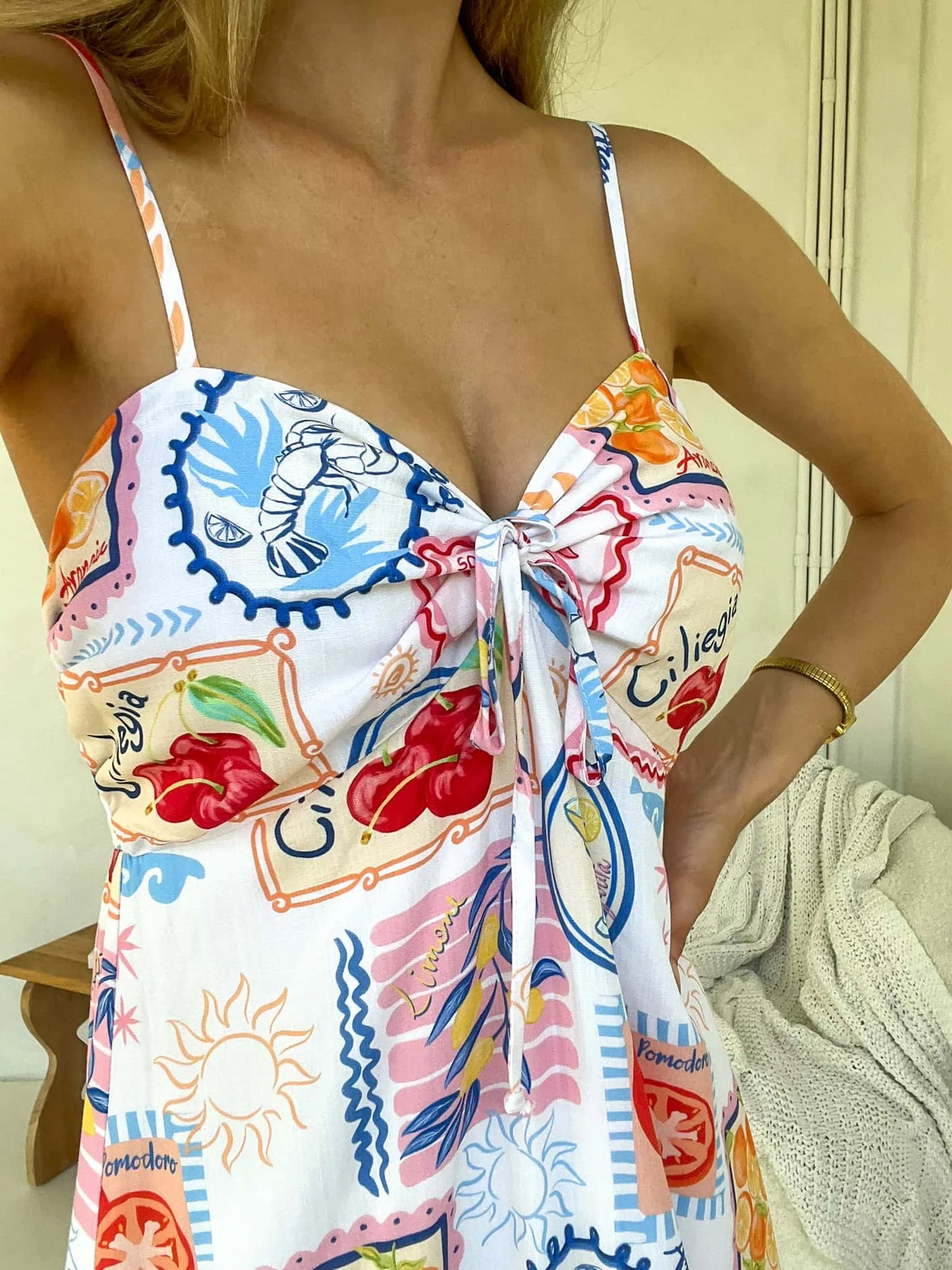 Cameo Maxi Dress - Travel Tales Print White