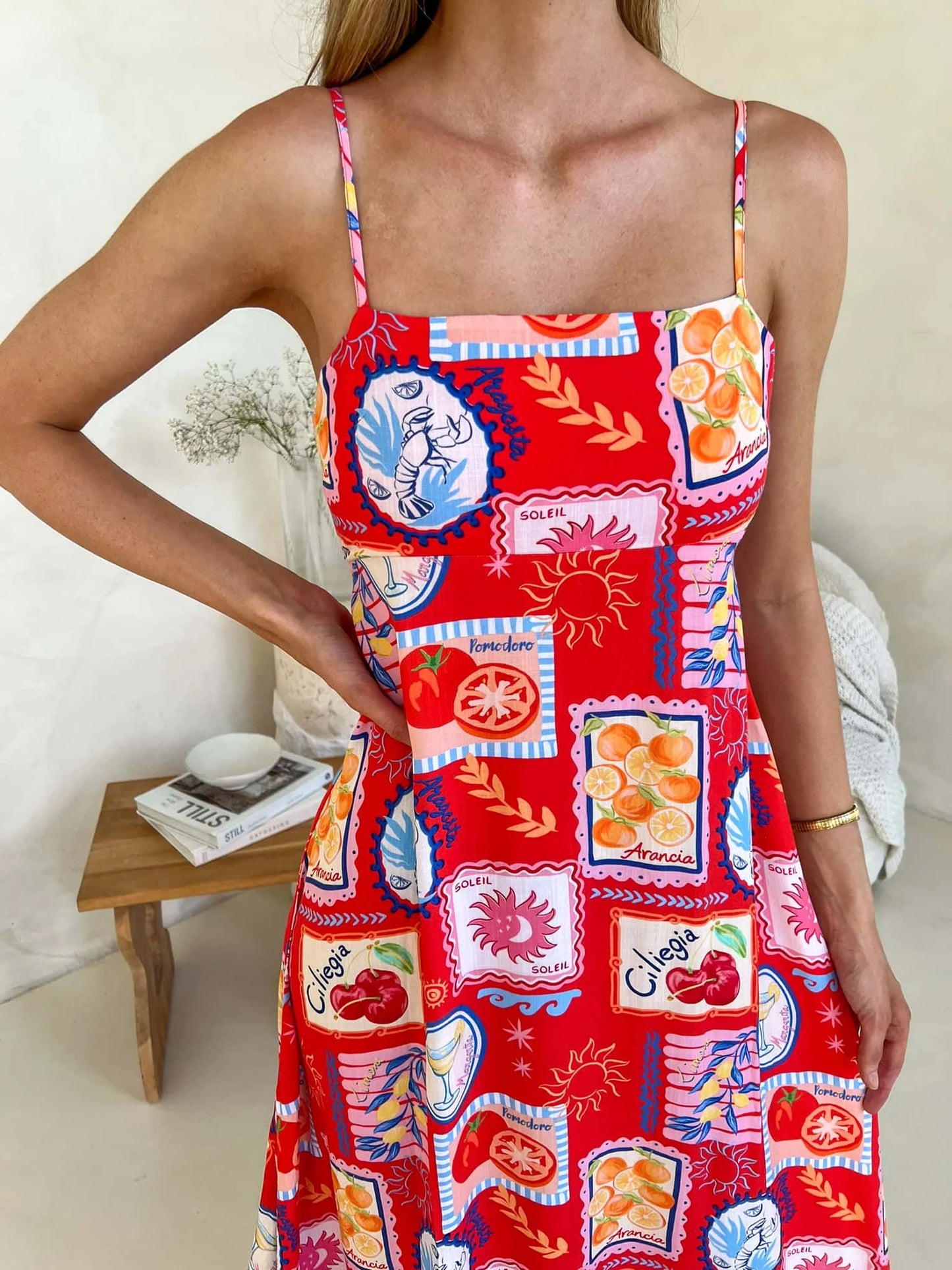 Indigo Maxi Dress - Travel Tales Print Red
