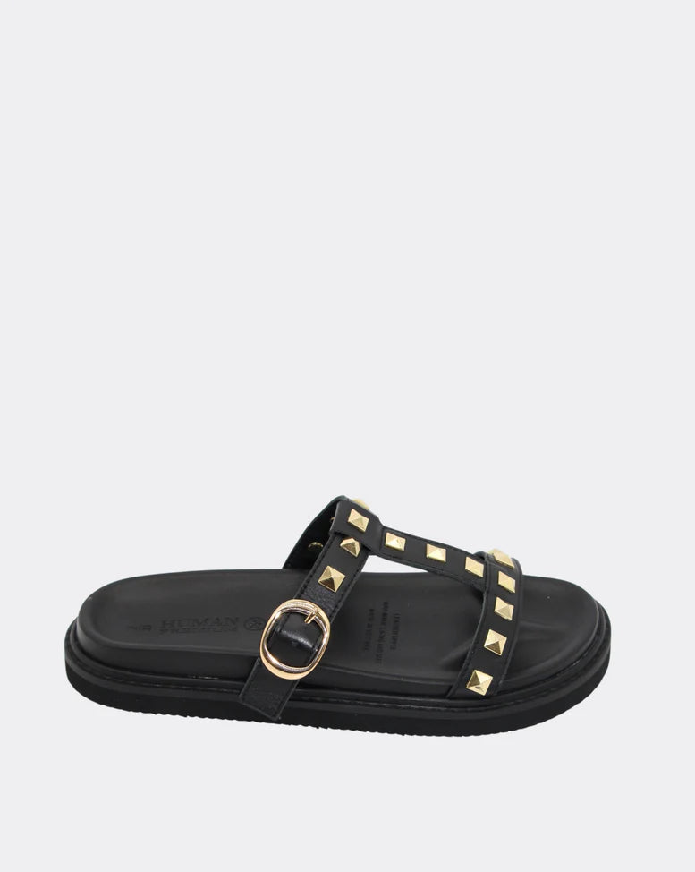Peyton Studded Leather Sandle Slide Shoes - Black