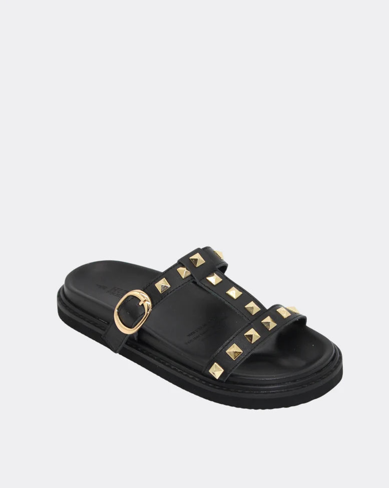 Peyton Studded Leather Sandle Slide Shoes - Black