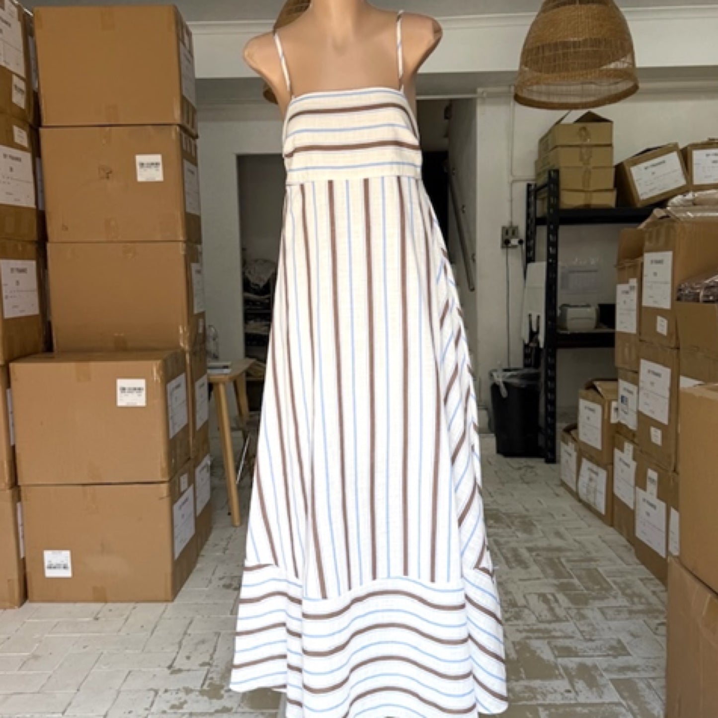 Janet Stripe Maxi Dress - Choc/Blue