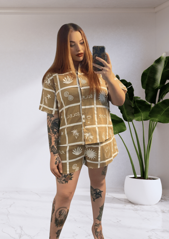 Taya By Frankie Shirt & Shorts Matching Set - Brown Soleil