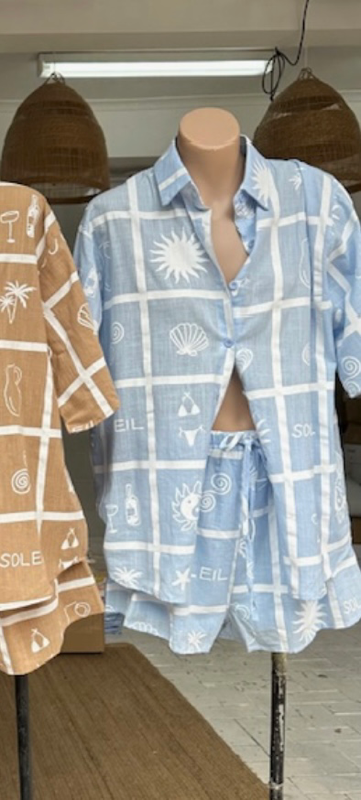 Taya By Frankie Shirt & Shorts Matching Set - Blue Soleil