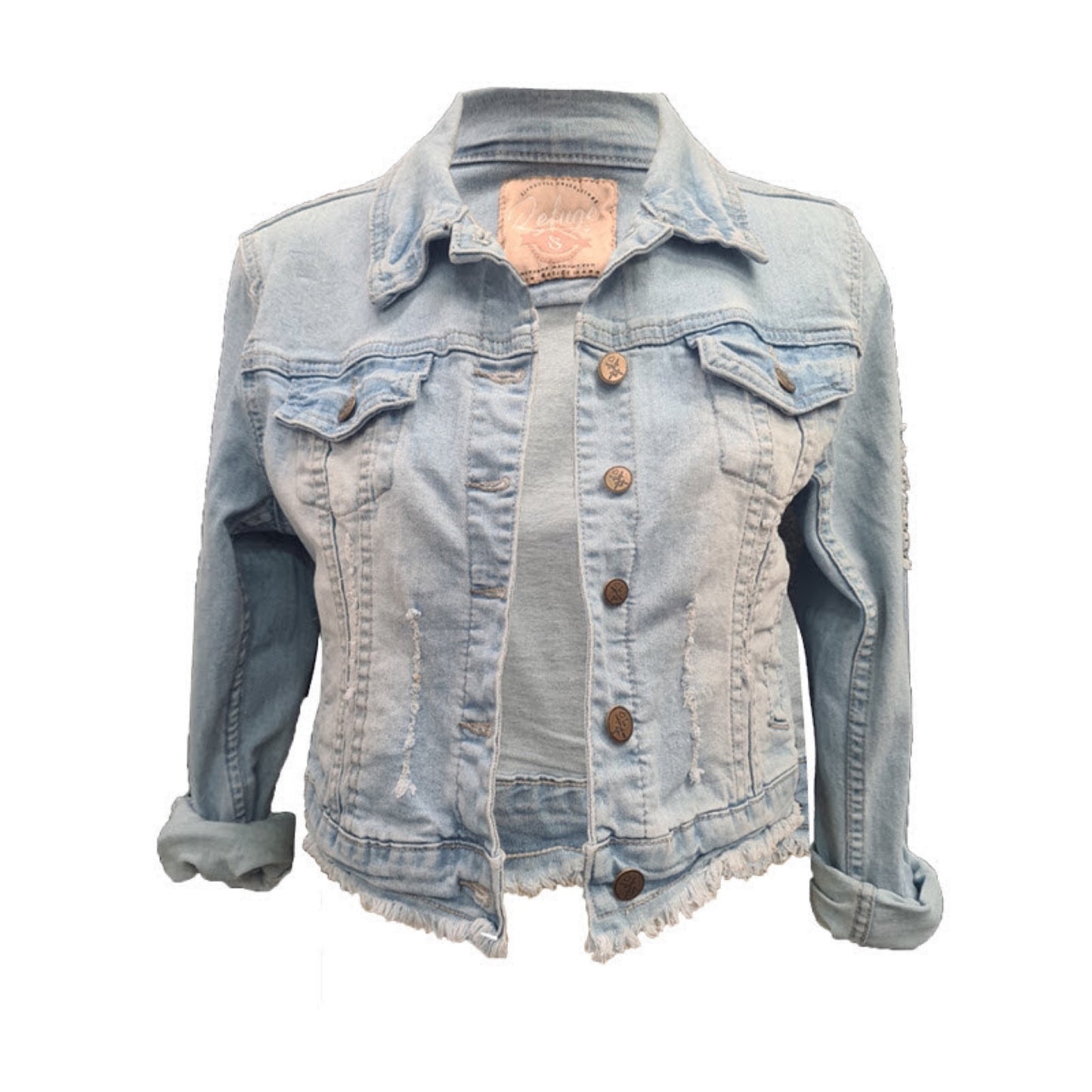 Staple Cropped Distressed Rip Denim Jacket - Airforce Blue