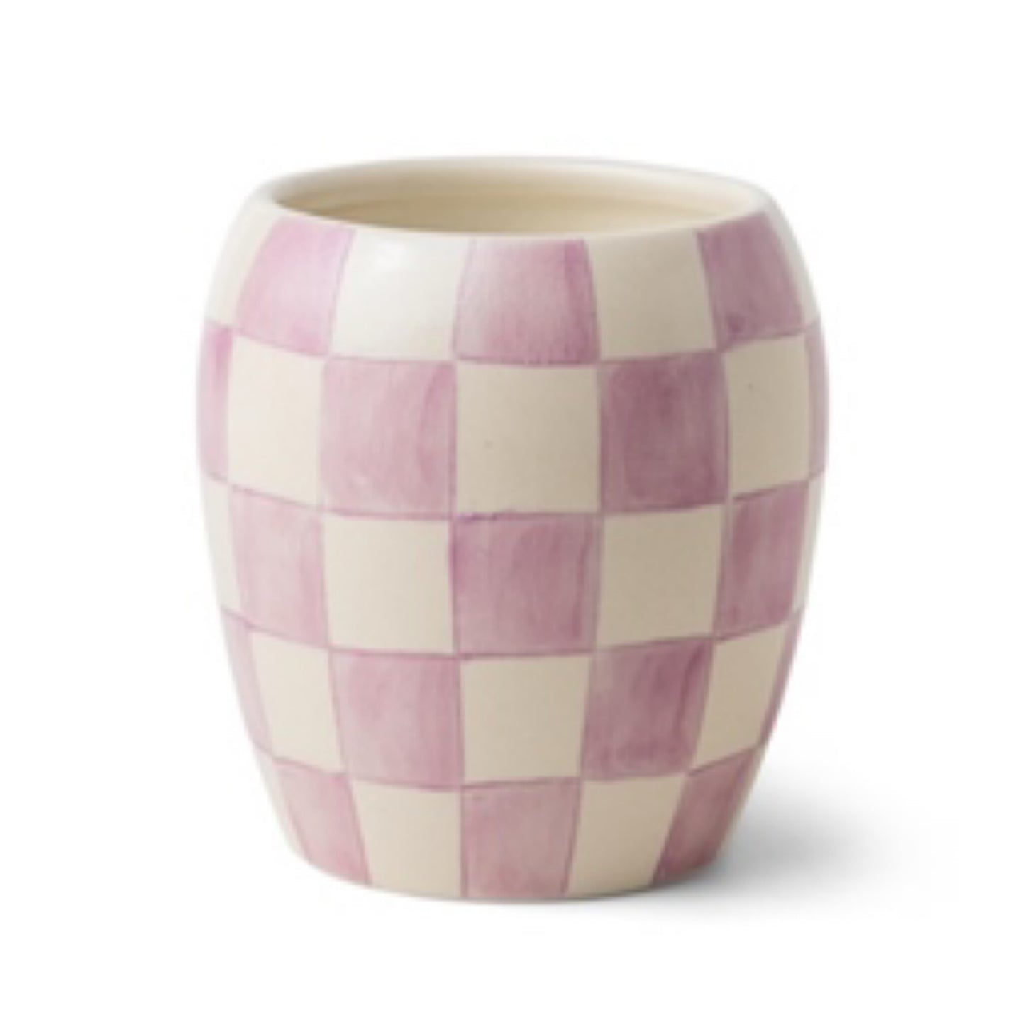 Lilac Checkered Porcelain 11 oz Vessel Checkmate - Lavender + Mimosa | PADDYWAX