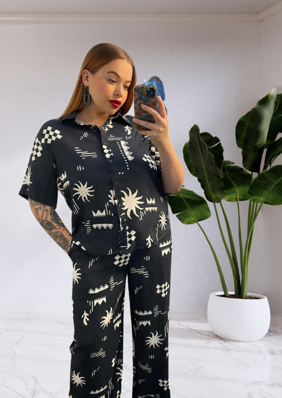 Tanah by Mylk Shirt & Long Pants Set - Sol Print Navy