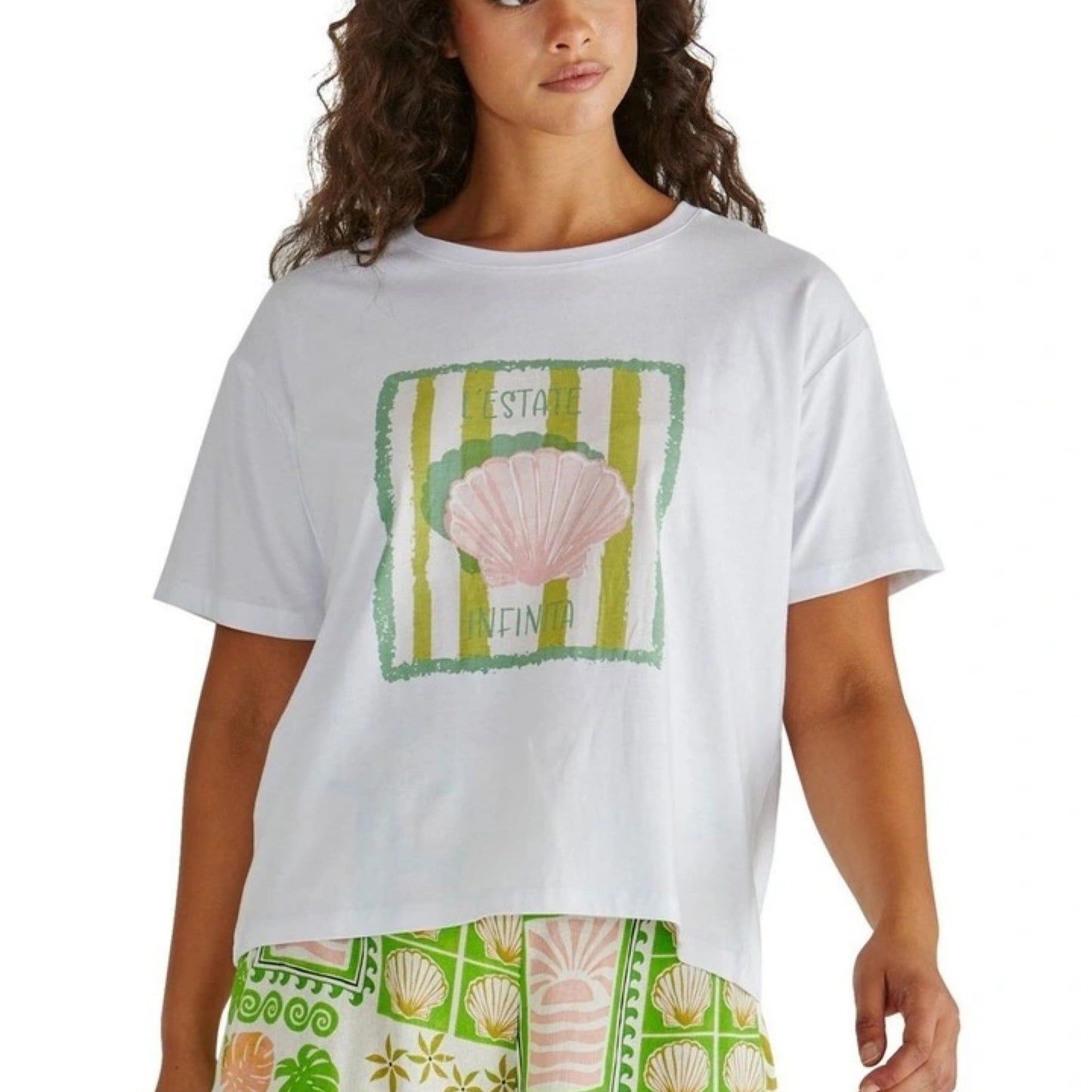 Cynthia Tee T-Shirt - White Seashell Stripe