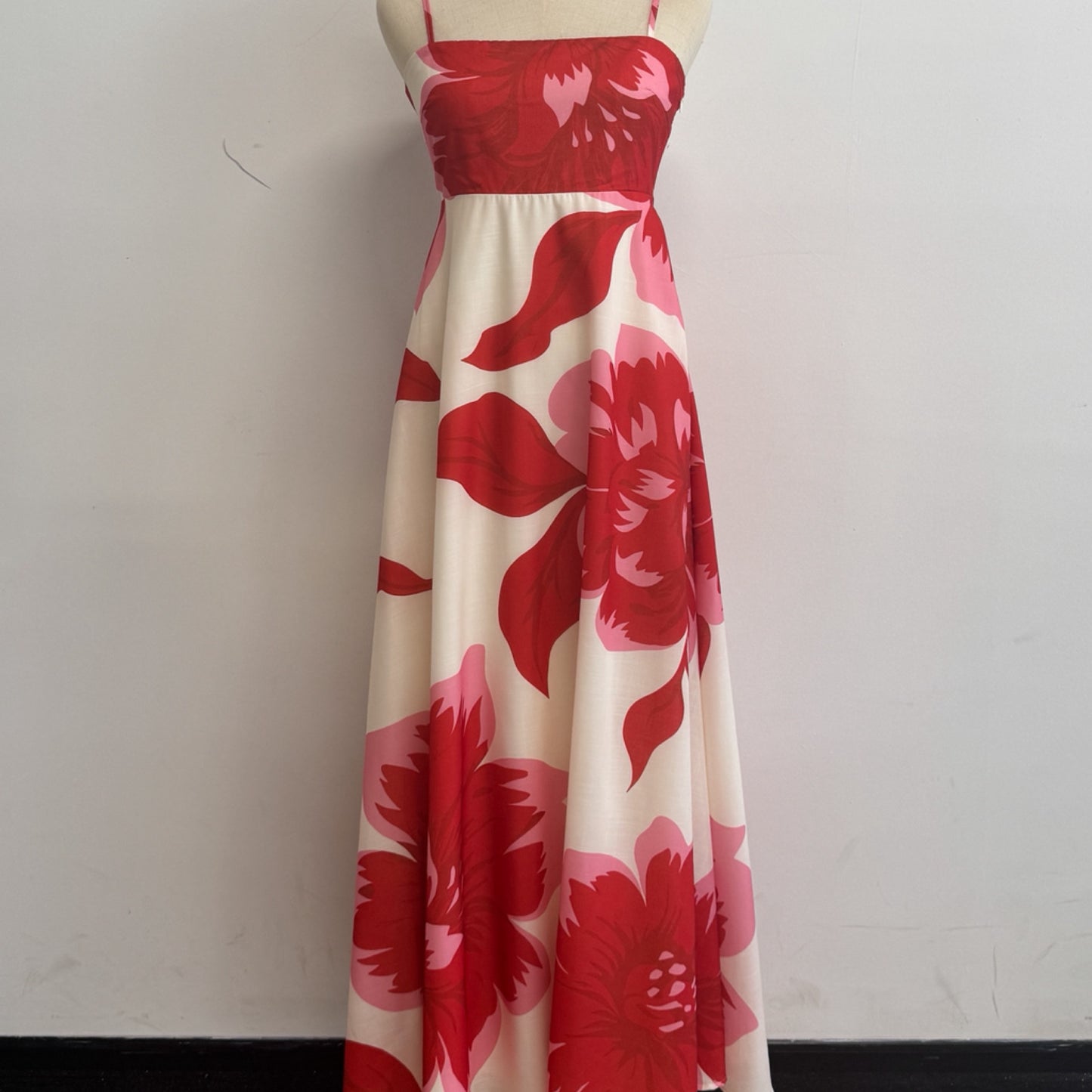 Chelsea Big Floral Print Maxi Dress - Pink Red