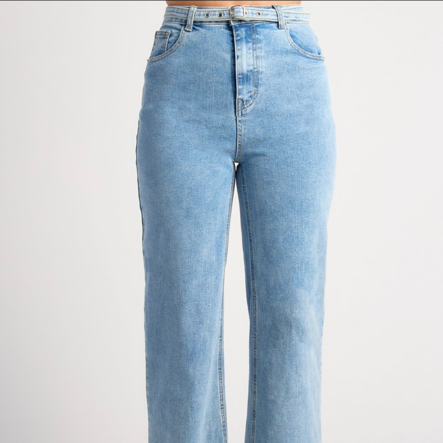 Kylie High Waisted Wide Leg Denim Jeans - Light Blue