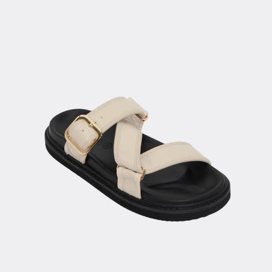 Maria Leather Slide Shoes - Bone