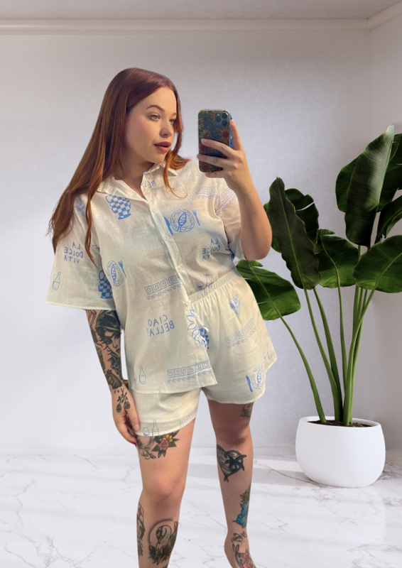 Taya By Frankie Shirt & Shorts Set - Cio Bella White Blue