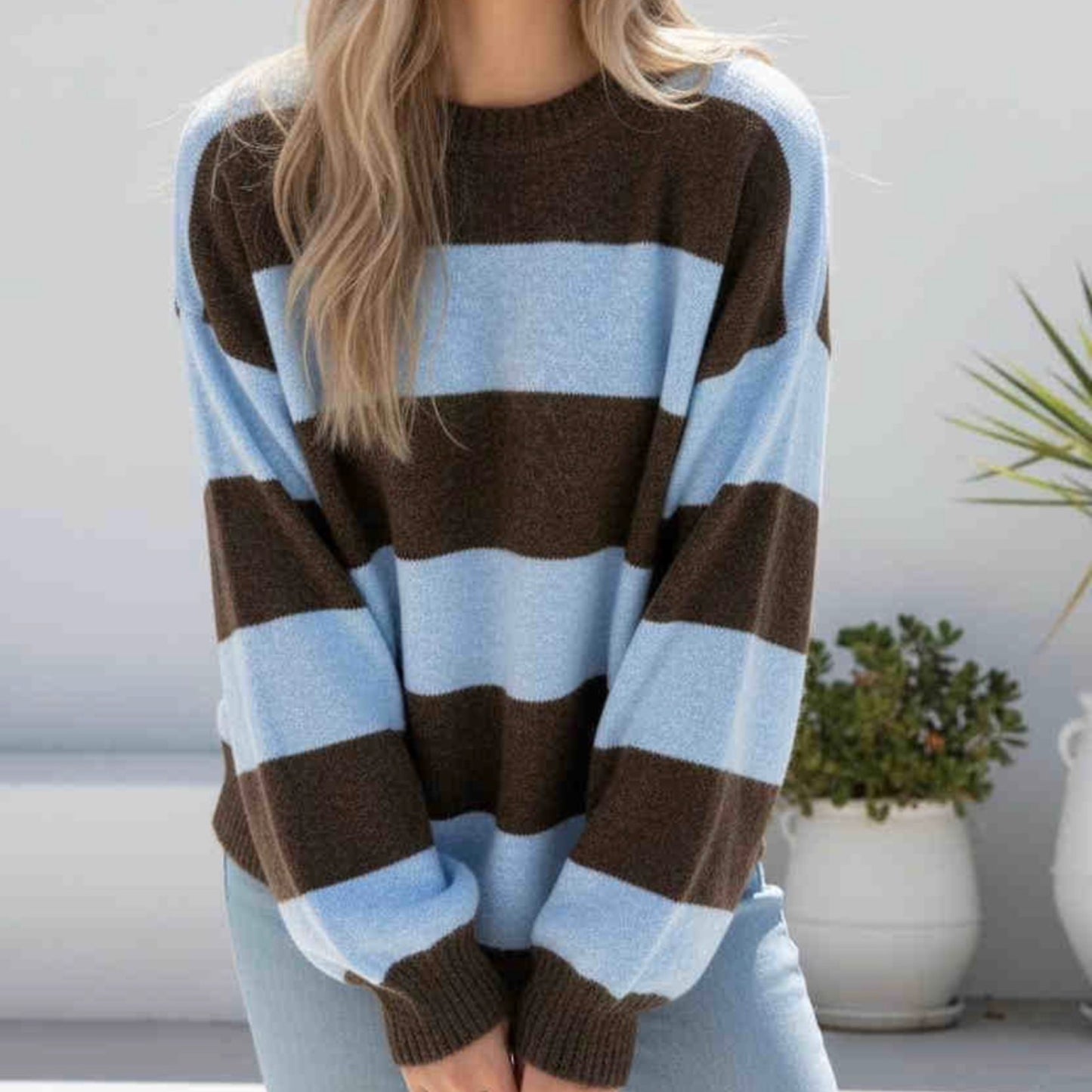 Stripe Knit Jumper - Blue Brown