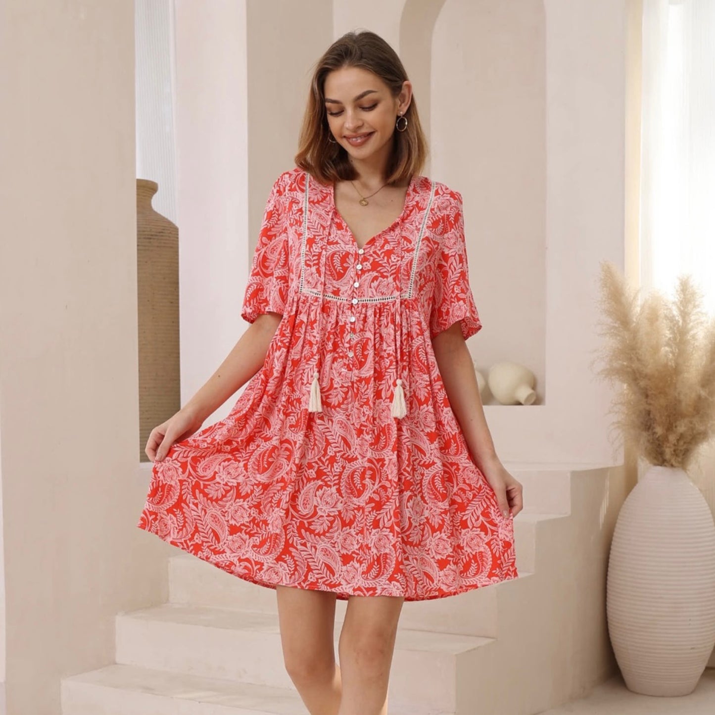 Vixen Babydoll Mini Dress - Red