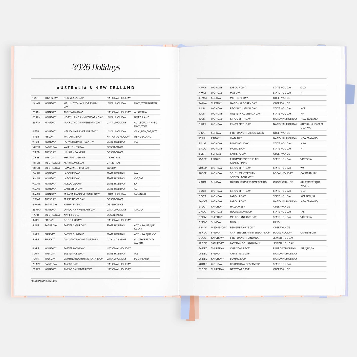 Fox & Fallow - 2026 Powder Stripe A5 Academic Vertical Planner