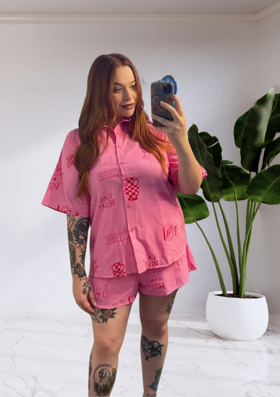 Taya by Frankie Shirt & Shorts Set - Ciao Bella Pink Red