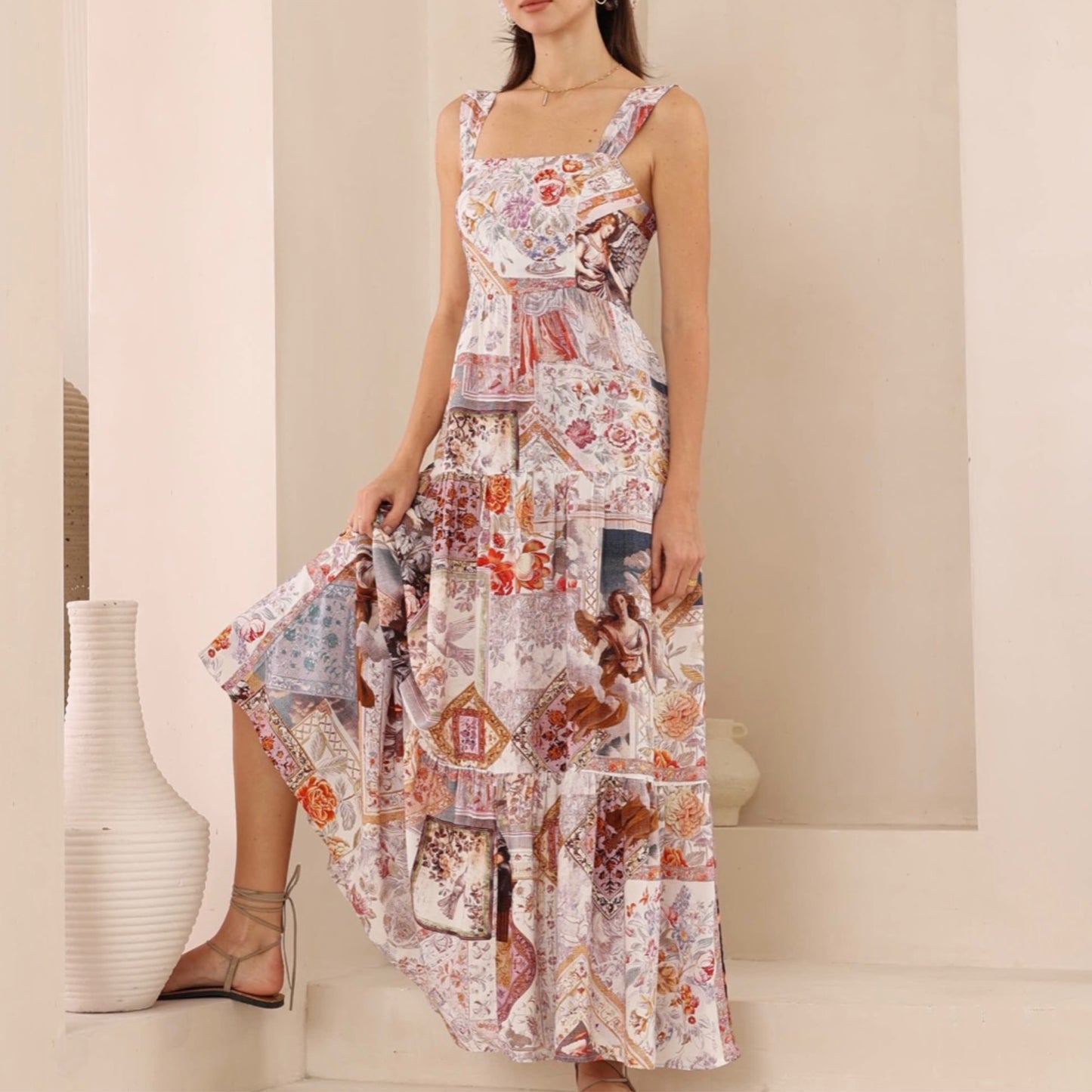 Katrina Sleeveless Maxi Dress - White Vintage