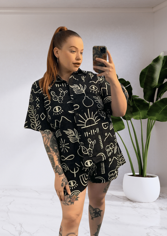 Taya by Frankie Shirt & Shorts Set - Black Cactus Sun