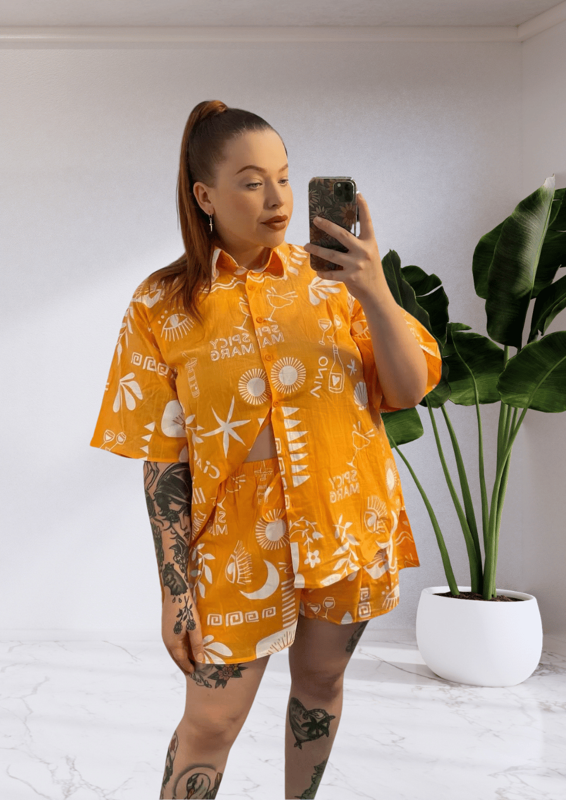 Taya By Frankie Shirt & Shorts Set - Orange Spicy Marg
