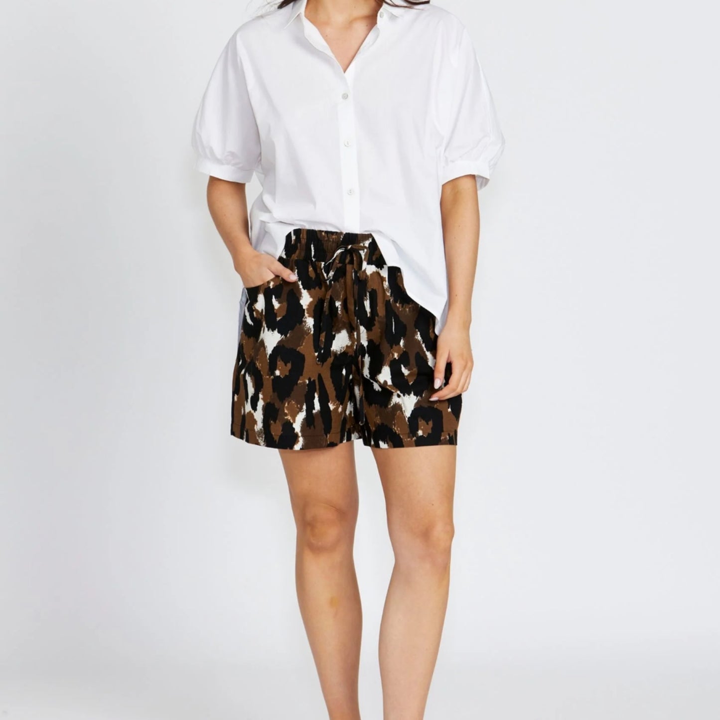 Ella Elastic Waist Shorts - Animal Print