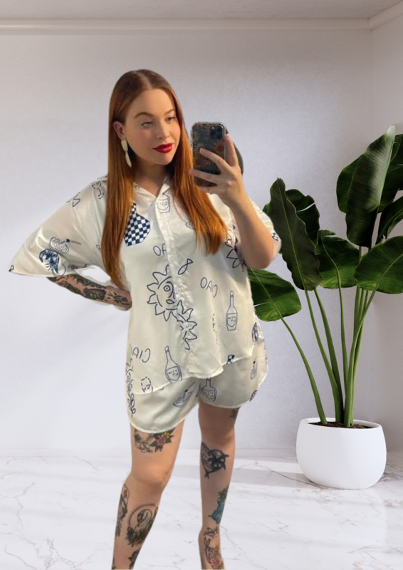 Nita By Frankie Satin Button Up Shirt & Shorts Set - Ciao