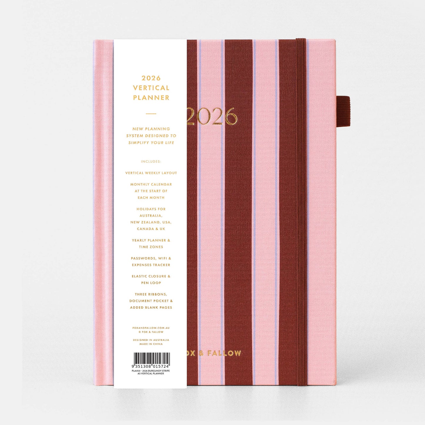 Fox & Fallow - 2026 Burgundy Stripe A5 Vertical Planner
