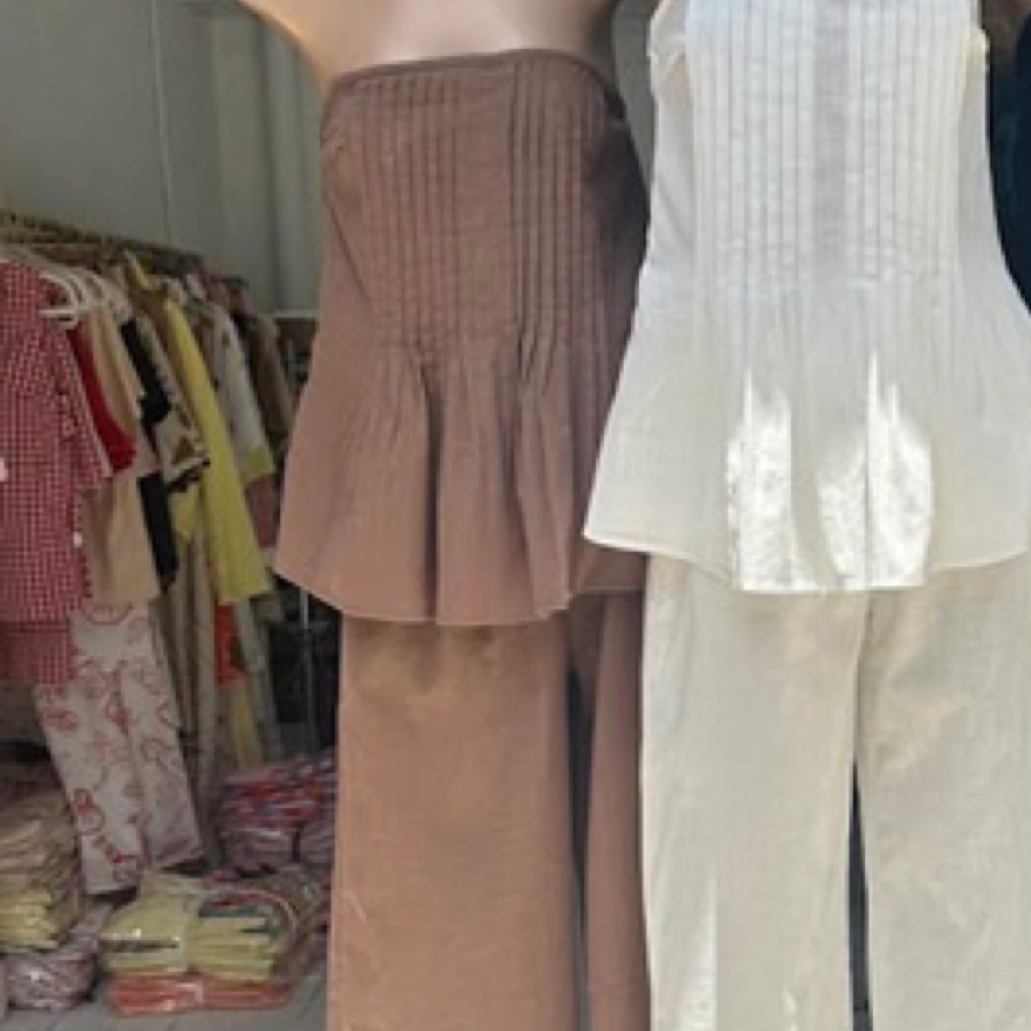 Kate Strapless Pleated Tube Top & Pants Set - Brown