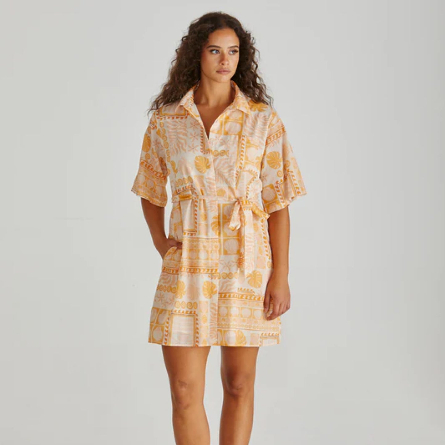 Coast Mini Shirt Dress - Peach Shell Patchwork
