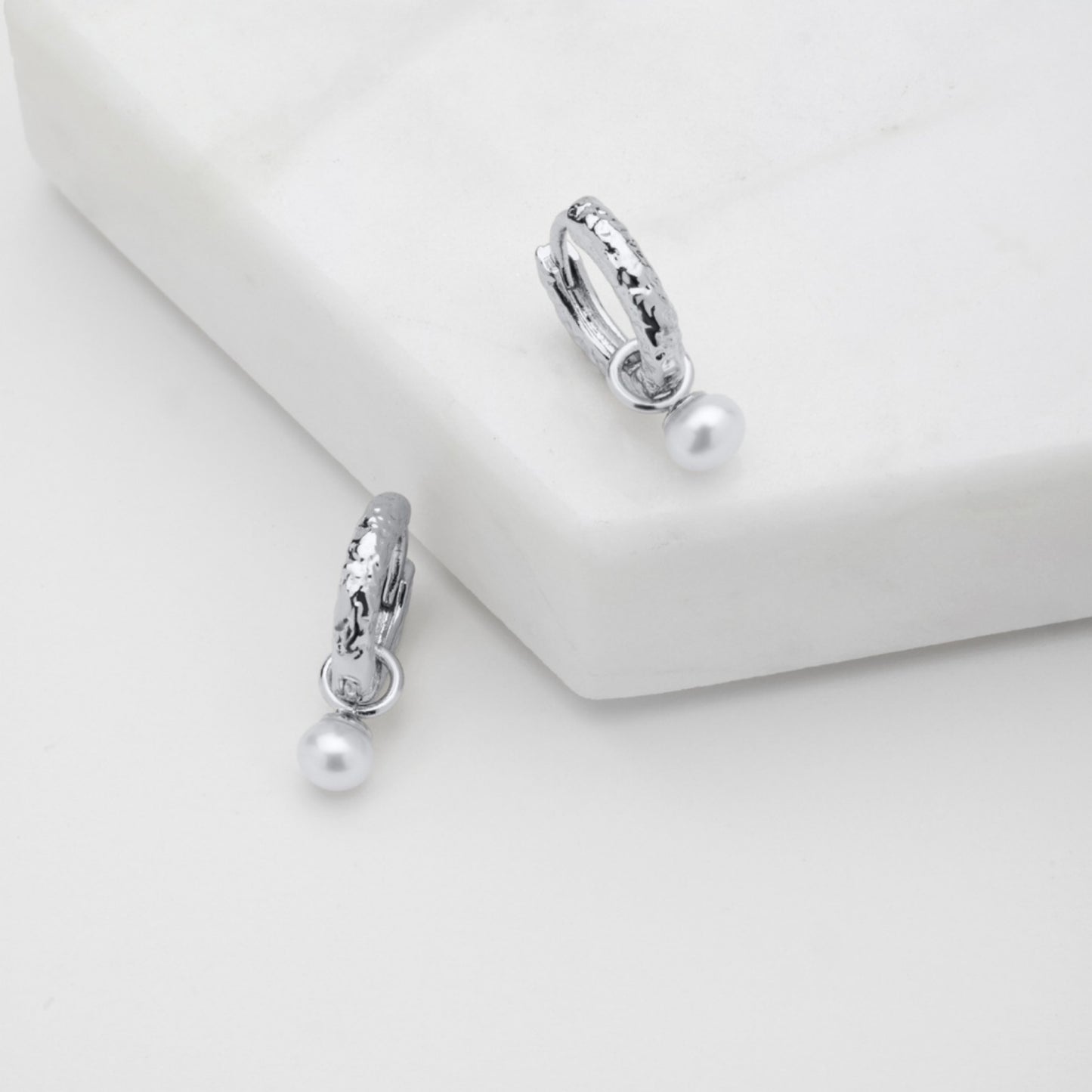 Emery Pearl Hoop - Silver