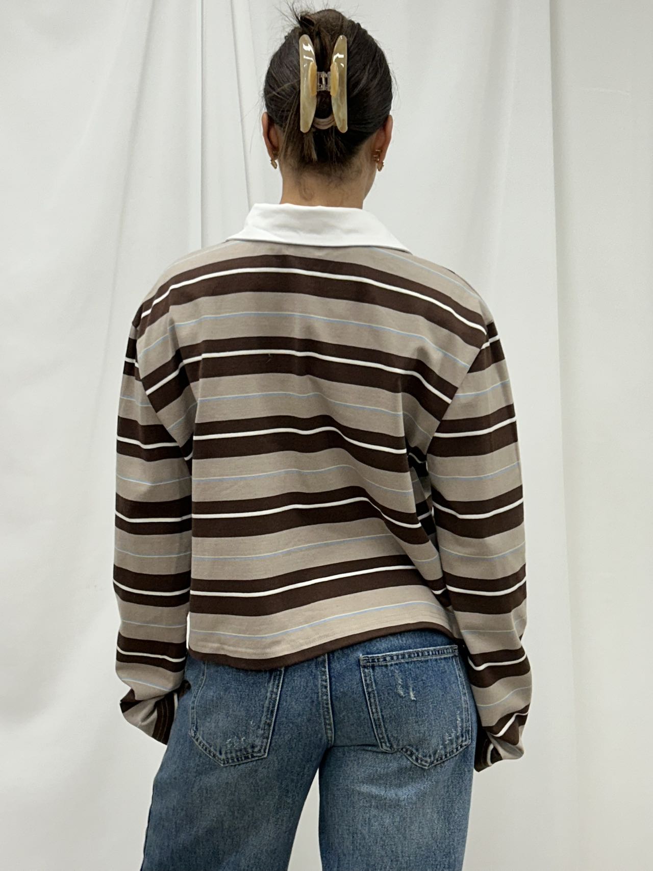 Demi Collared Jersey Shirt - Brown Stripe