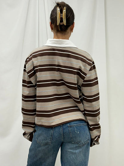 Demi Collared Jersey Shirt - Brown Stripe