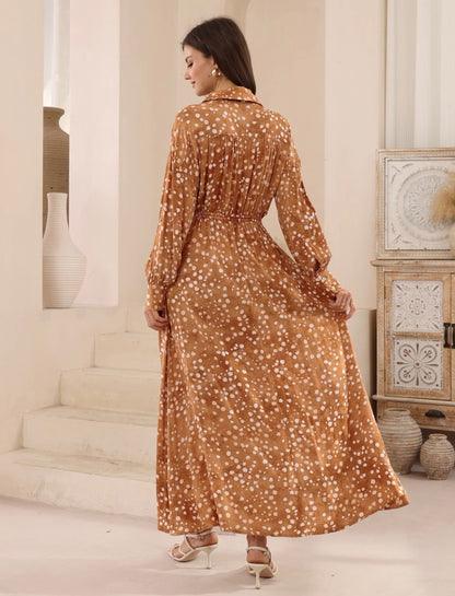 Isla Long Sleeve Button Up Maxi Dress - Brown Leopard