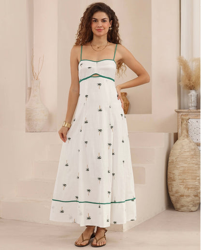 Faith Strappy Empire Waist Maxi Dress - White Palm