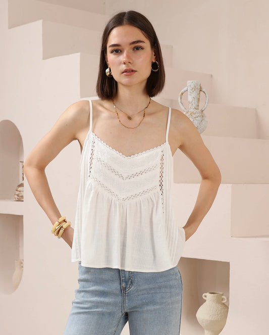 Candice Embroidered Lace Cami Top - White
