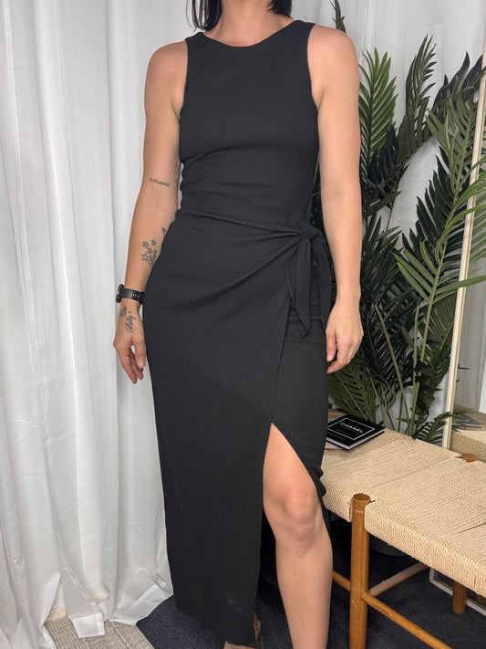 Charlie Racer Neckline Front Tie Stretch Jersey Dress - Black