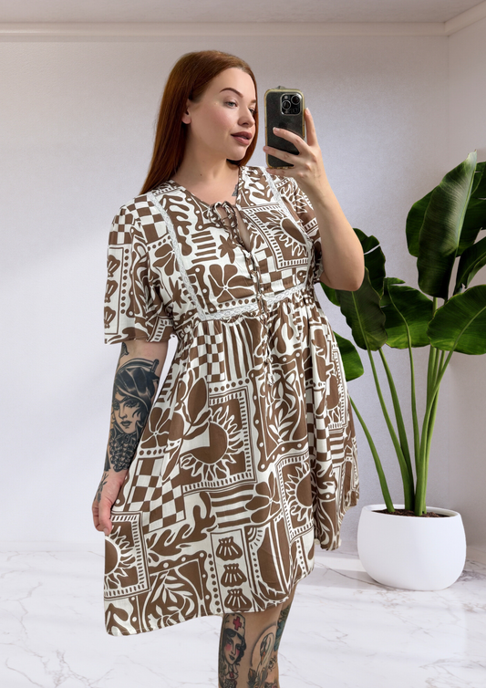 Sienna Short Sleeve Mini Dress Truffle Print