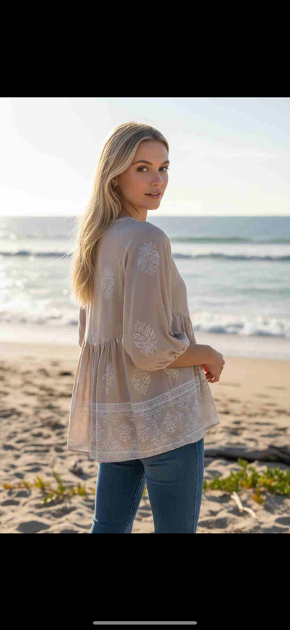 Pip Short Sleeve Button Up Shirt - Beige