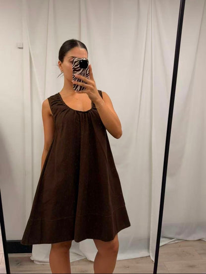Bree Denim Mini Dress - Chocolate Brown