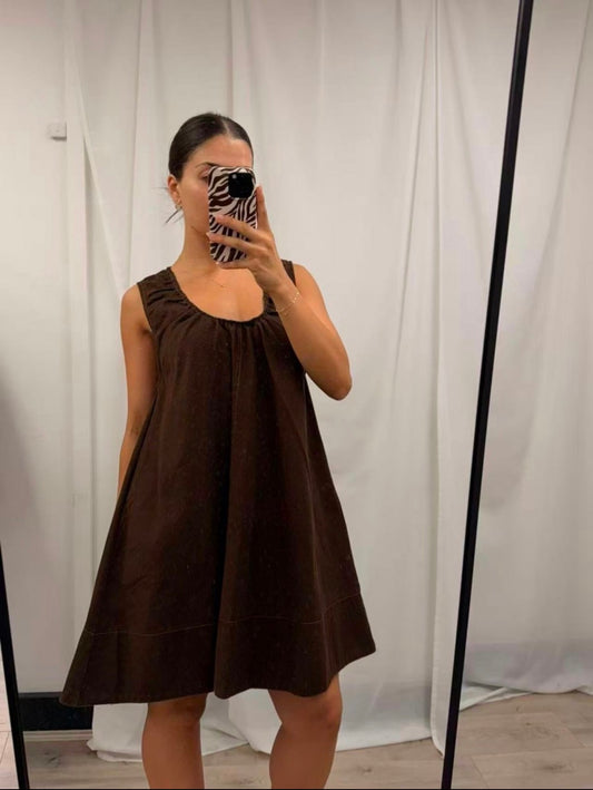Bree Denim Mini Dress - Chocolate Brown