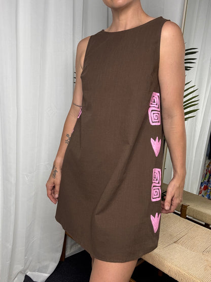 Jazmine Swing Side Print Mini Dress Choc