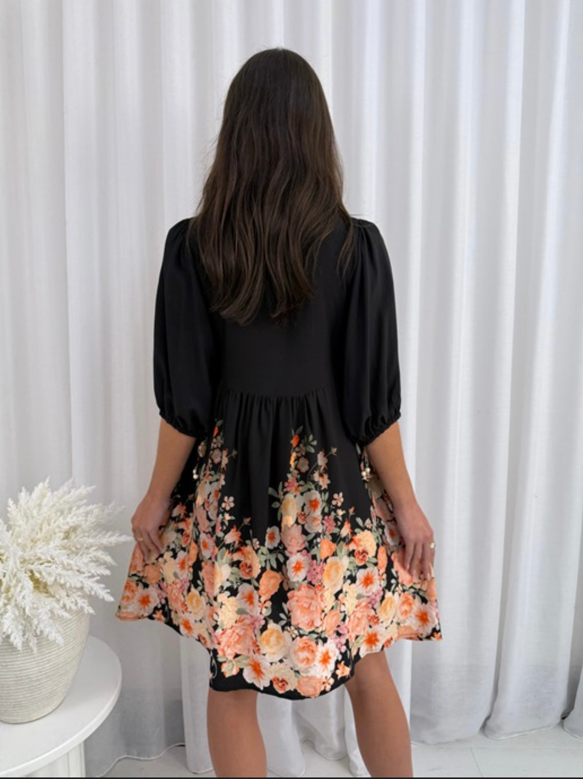Poppy Button Up Mini Dress - Black Floral