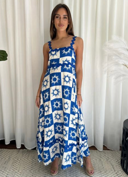 Tegan RIC Rac Maxi Dress - Blue Sun